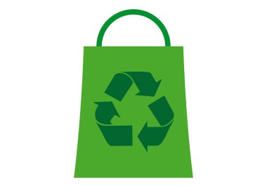Green recycle bag icon on white background.