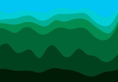 Üst üste binen yeşil ve mavi dalgalı katmanların arka planı.