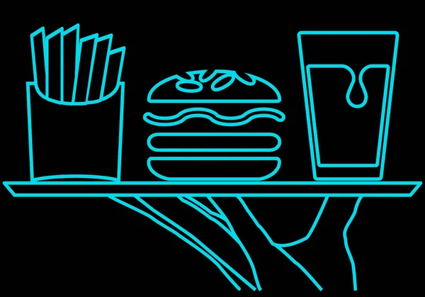 Hambúrguer Mão Garçom Segurando Uma Bandeja Com Batatas Fritas Hambúrguer —  Vetores de Stock