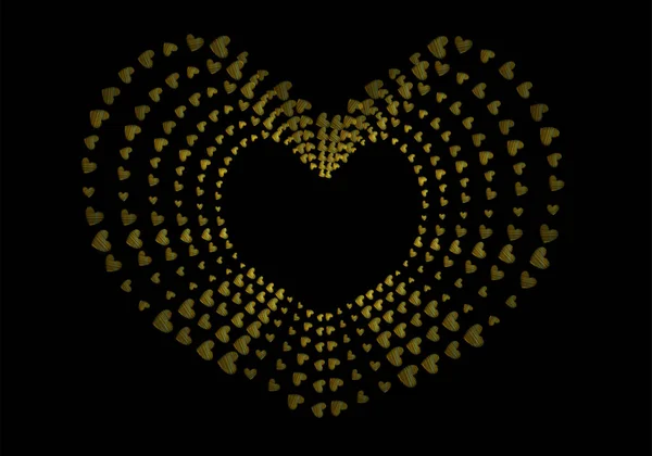 Golden Scribbled Hearts Necklace Black Background — Wektor stockowy