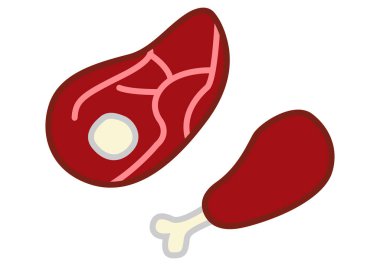 Beyaz arkaplanda biftek ve but simgesi.