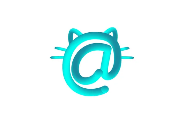 Cat Symbol Composed Letter Glowing Neon Blue Tones White Background — Stock Vector