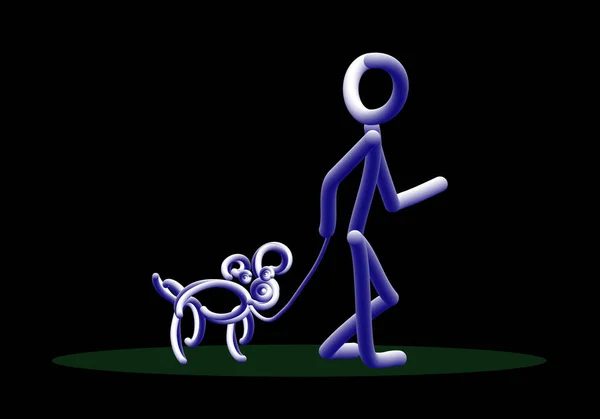 Perperson Walking Dog Blue White Gradient Stroke Black Background — Stockvector