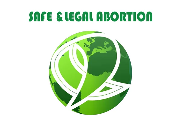 Символ Легальних Безпечних Абортів Планеті Земля Зеленим Кольором Титулами Англійською — стоковий вектор