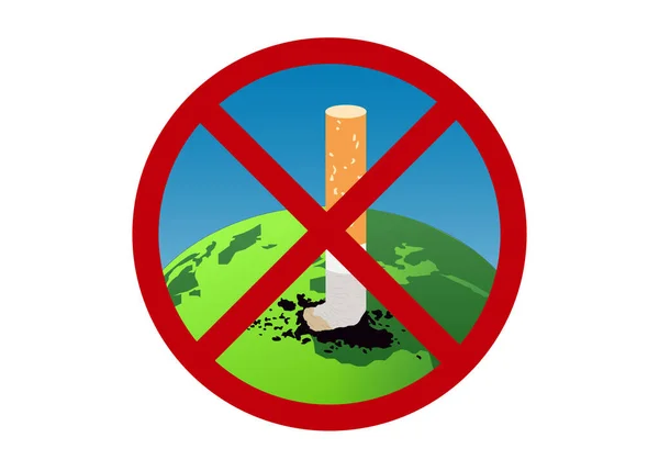 Prohibido Lanzar Colillas Cigarrillos Planeta Tierra Ecología Tabaco — Vector de stock