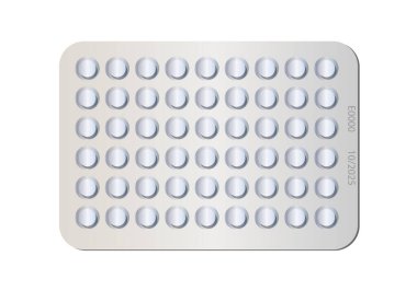 Beyaz arka planda bir kutuda ilaç ya da hap. İlaçlar. Eczane