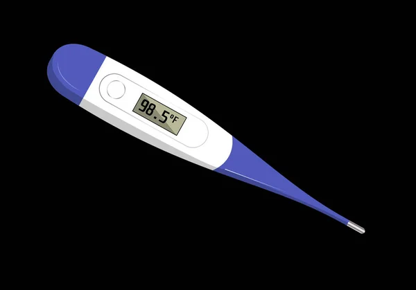 Blaues Und Weißes Digitalthermometer Auf Schwarzem Hintergrund — Stockvektor