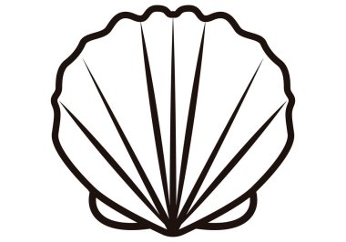 Beyaz arkaplanda kabuk veya istiridye simgesi.