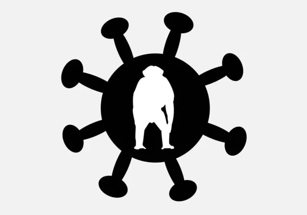 猴痘病毒的黑色轮廓和里面的猴子的白色轮廓 — 图库矢量图片
