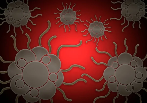 Apkoppor Brun Virus Bakgrund Röd Bakgrund — Stockfoto