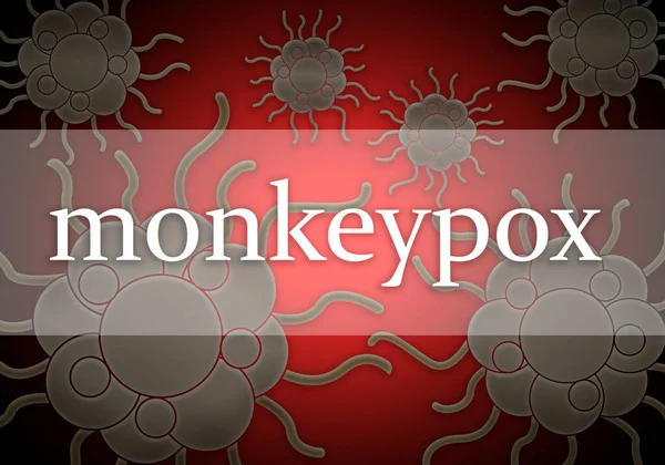 Monkeypox brown virus background on red background.