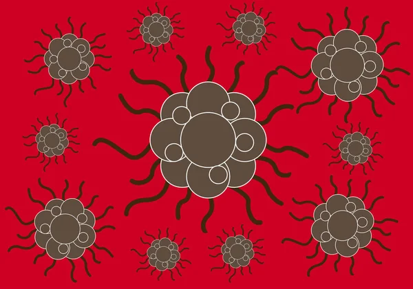 Apkoppor Brun Virus Bakgrund Röd Bakgrund — Stock vektor