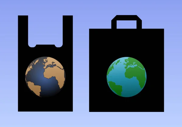 Bolsas Plástico Bolsas Papel Para Sostenibilidad Del Planeta Tierra Siluetas — Vector de stock