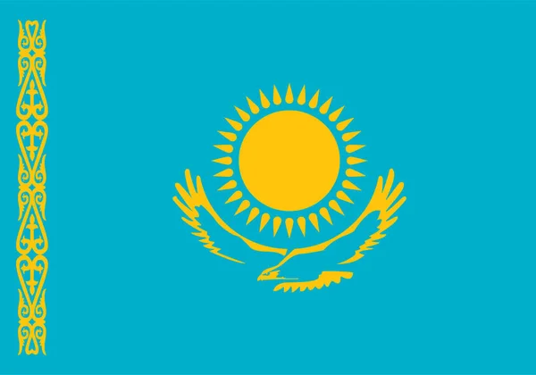 Bandiera Kazakistan Con Sole Aquila Steppa Decorazione Laterale Giallo Azzurro — Vettoriale Stock