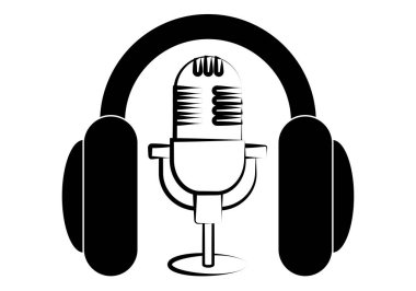 Beyaz arkaplanda mikrofon ve kulaklık simgesi.