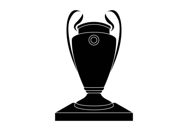 European Football Championship Trophy with white stroke and black fill on white background. Football cup