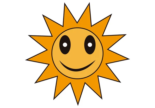 Χαρούμενο Εικονίδιο Ήλιου Λευκό Φόντο — Διανυσματικό Αρχείο