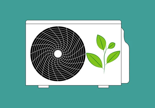 Warmtepomp Met Een Groen Takje Dat Symbool Staat Voor Hernieuwbare — Stockvector