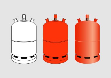 Siyah beyaz, turuncu ve turuncu renkli gri arkaplanlı Butan kapsülleri. Butane gazı