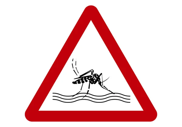 Tigermückengefahr Warnschild Mit Silhouette Der Tigermücke Über Dem Wasser — Stockvektor