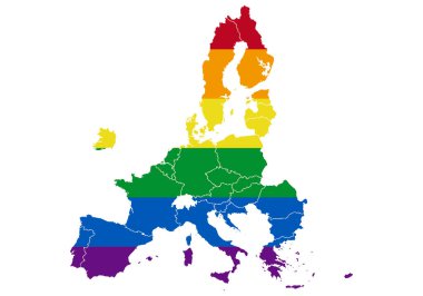 Avrupa Birliği haritasında Lgbtiq + bayrak simgesi.