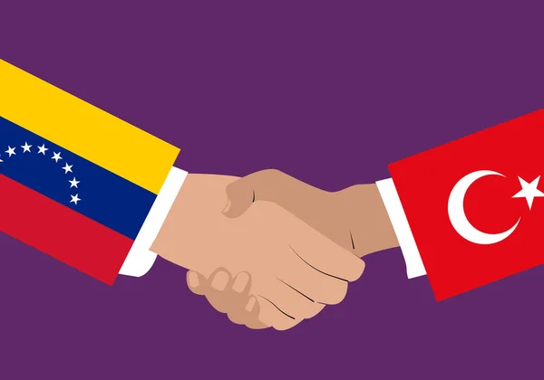 委内瑞拉和土耳其之间的协定和握手 国际关系 — 图库矢量图片
