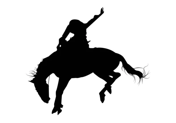 Silhouette Noire Cow Boy Apprivoisant Cheval Sauvage — Image vectorielle