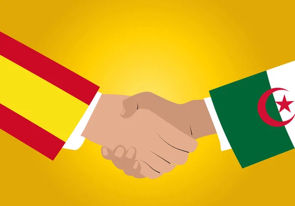 Umowa Między Hiszpanią Algierią Hiszpania Algieria Uścisk Dłoni Dobre Stosunki — Wektor stockowy