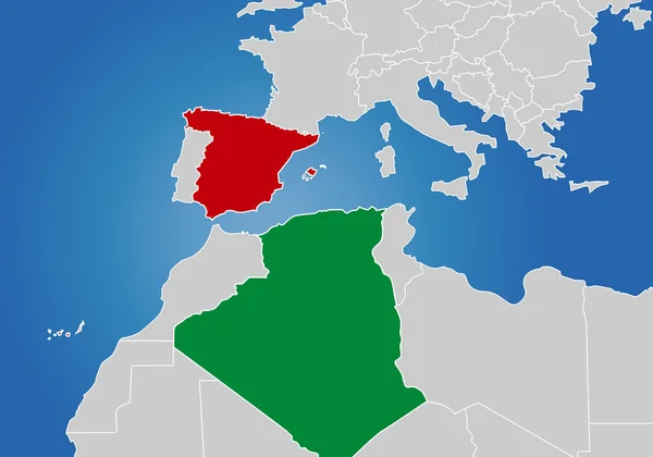 Hiszpania Algieria Wybitne Mapy Europie Afryce Spór Spór Między Hiszpanią — Wektor stockowy