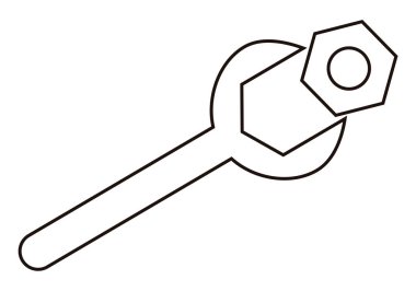 Icono negro de llave inglesa con tuerca.