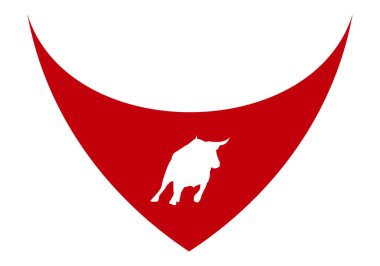 Kırmızı San Fermn mendili beyaz bir boğa silueti ya da beyaz arka planda bir düve