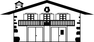 Bask ülkesinin küçük bir köyü. Kırsal ev siyah beyaz