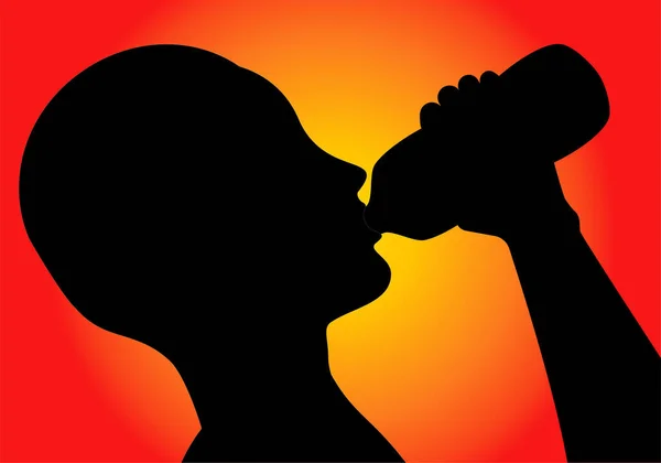 Пейте Воду Увлажняйтесь Черный Силуэт Лица Человека Пьющего Бутылку Воды — стоковый вектор