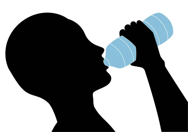 Wasser Trinken Hydratisieren Schwarze Silhouette Des Gesichts Einer Person Die — Stockvektor