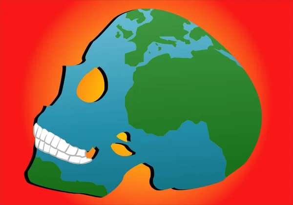Calentamiento Global Planeta Tierra Con Silueta Cráneo Sobre Sol Abrasador — Archivo Imágenes Vectoriales