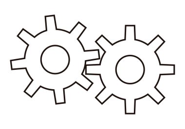 Dişli tekeri siyah simgesi beyaz arkaplanda.
