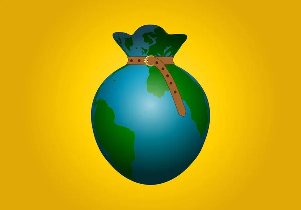 Aprieta Cinturón Globalmente Bolsa Dinero Con Patrón Del Planeta Tierra — Vector de stock