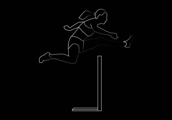Weißer Weg Einer Athletin Die Über Schwarzen Hintergrund Springt — Stockvektor