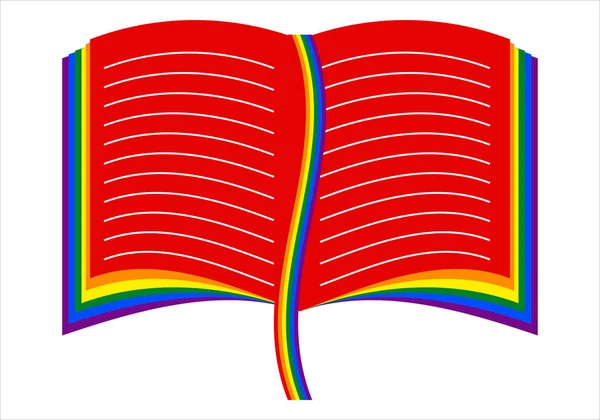 Открыть Книгу Закладкой Листьями Цветов Флага Lgtbi Белом Фоне — стоковый вектор