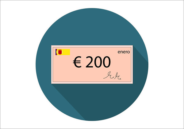 Icon or symbol of a check for 200 euros