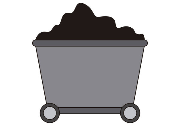 Вагон с черным углем на белом фоне.