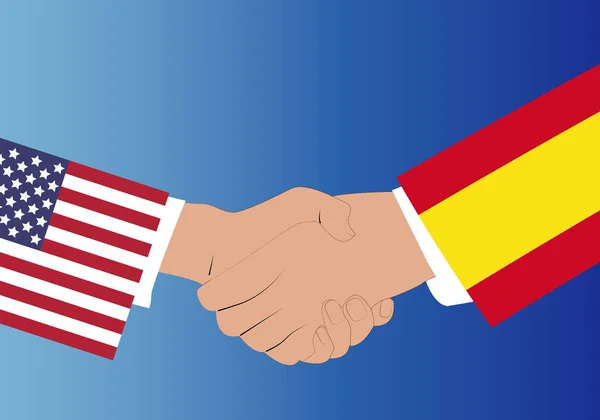 Umowa Hiszpanią Usa Uścisk Dłoni Między Usa Hiszpanią Stosunki Dyplomatyczne — Wektor stockowy