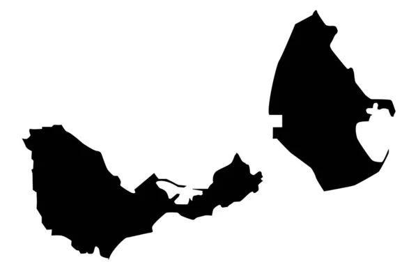 Ceuta Melilla Carte Silhouette Sur Fond Noir Sur Fond Blanc — Image vectorielle