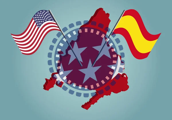 Cumbre Madrid Con Las Banderas Estados Unidos España Mapa Madrid — Vector de stock