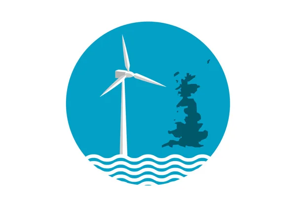 Icon Symbol Offshore Wind Turbine Blue White Map Wales Scotland — Stock vektor