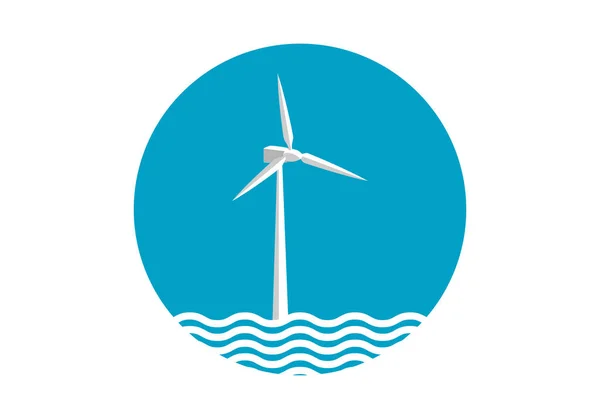 Icon Symbol Offshore Wind Turbine Blue White — Stockvector