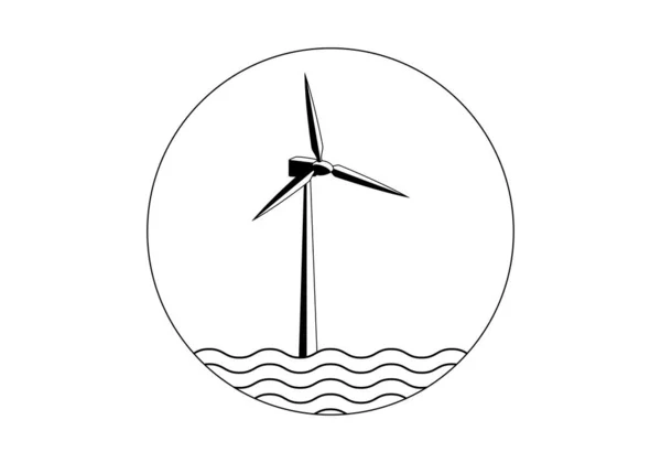 Icon Symbol Marine Wind Turbine Black White — Image vectorielle