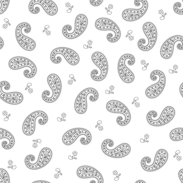Square Pattern Cashmere Design Daisies Black Stroke White Background — Vetor de Stock