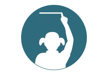 Tahtaya tebeşir veya keçeli kalemle yazı yazan öğrencilerin simgesi veya simgesi