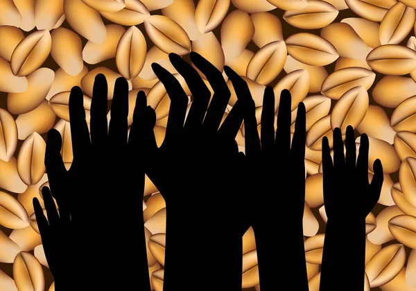 Black Silhouette Hands Asking Wheat Cereal Famine Poverty — ストックベクタ